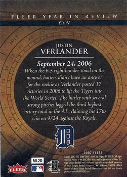 2007 Fleer - Year in Review #YR-JV Justin Verlander Back