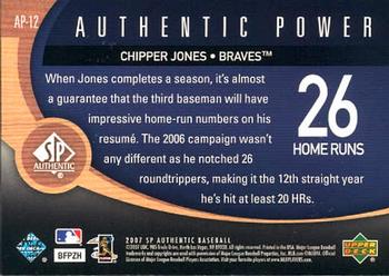2007 SP Authentic - Authentic Power #AP-12 Chipper Jones Back
