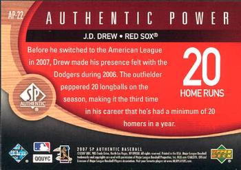 2007 SP Authentic - Authentic Power #AP-22 J.D. Drew Back
