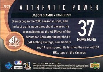 2007 SP Authentic - Authentic Power #AP-24 Jason Giambi Back