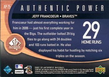 2007 SP Authentic - Authentic Power #AP-25 Jeff Francoeur Back