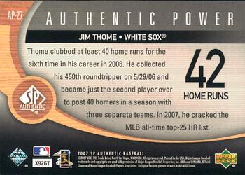 2007 SP Authentic - Authentic Power #AP-27 Jim Thome Back