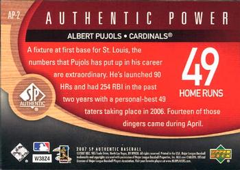 2007 SP Authentic - Authentic Power #AP-2 Albert Pujols Back