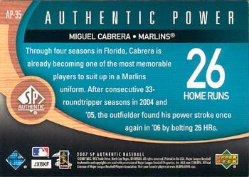 2007 SP Authentic - Authentic Power #AP-35 Miguel Cabrera Back