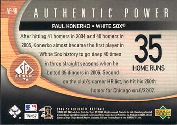 2007 SP Authentic - Authentic Power #AP-40 Paul Konerko Back