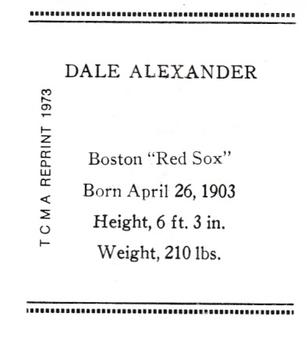 1973 TCMA 1933 Tattoo Orbit (R305) (reprint) #NNO Dale Alexander Back