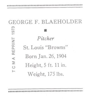 1973 TCMA 1933 Tattoo Orbit (R305) (reprint) #NNO George Blaeholder Back