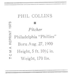 1973 TCMA 1933 Tattoo Orbit (R305) (reprint) #NNO Phil Collins Back