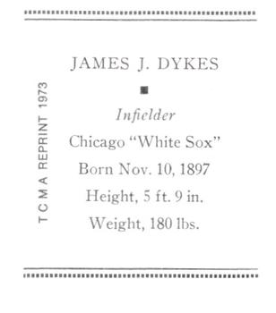 1973 TCMA 1933 Tattoo Orbit (R305) (reprint) #NNO Jimmie Dykes Back