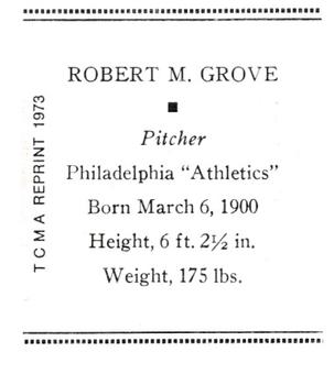 1973 TCMA 1933 Tattoo Orbit (R305) (reprint) #NNO Robert Grove Back