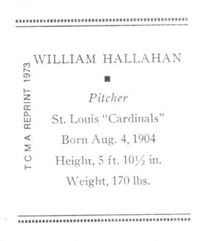 1973 TCMA 1933 Tattoo Orbit (R305) (reprint) #NNO William Hallahan Back
