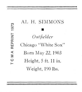 1973 TCMA 1933 Tattoo Orbit (R305) (reprint) #NNO Al Simmons Back