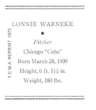 1973 TCMA 1933 Tattoo Orbit (R305) (reprint) #NNO Lonnie Warneke Back
