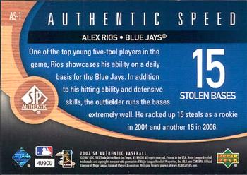 2007 SP Authentic - Authentic Speed #AS-1 Alex Rios Back
