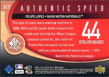 2007 SP Authentic - Authentic Speed #AS-21 Felipe Lopez Back