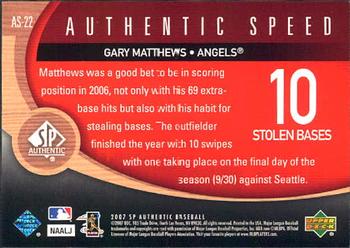 2007 SP Authentic - Authentic Speed #AS-22 Gary Matthews Back
