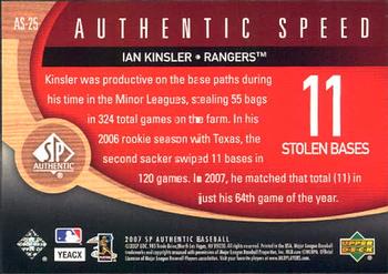 2007 SP Authentic - Authentic Speed #AS-25 Ian Kinsler Back