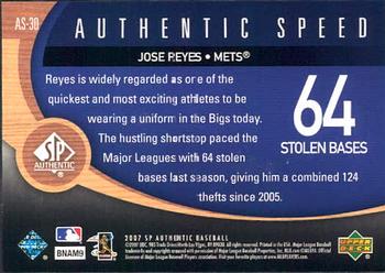 2007 SP Authentic - Authentic Speed #AS-30 Jose Reyes Back