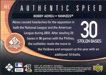 2007 SP Authentic - Authentic Speed #AS-5 Bobby Abreu Back