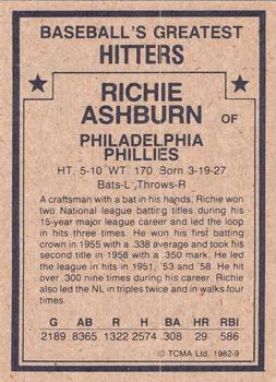 1982 TCMA Baseball's Greatest Hitters (Tan Back) #9 Richie Ashburn Back