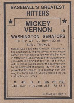 1982 TCMA Baseball's Greatest Hitters (Tan Back) #12 Mickey Vernon Back