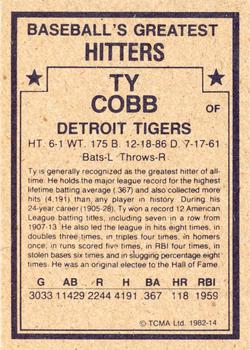 1982 TCMA Baseball's Greatest Hitters (Tan Back) #14 Ty Cobb Back