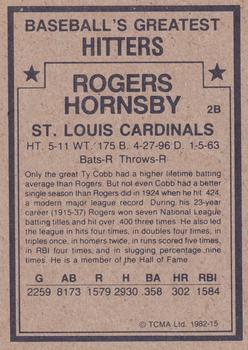 1982 TCMA Baseball's Greatest Hitters (Tan Back) #15 Rogers Hornsby Back