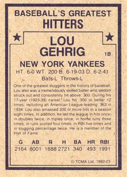 1982 TCMA Baseball's Greatest Hitters (Tan Back) #23 Lou Gehrig Back