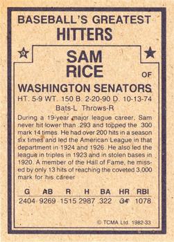 1982 TCMA Baseball's Greatest Hitters (Tan Back) #33 Sam Rice Back