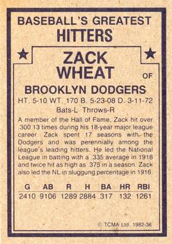 1982 TCMA Baseball's Greatest Hitters (Tan Back) #36 Zack Wheat Back