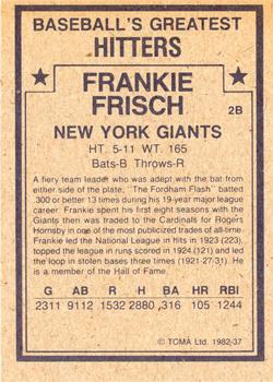 1982 TCMA Baseball's Greatest Hitters (Tan Back) #37 Frankie Frisch Back