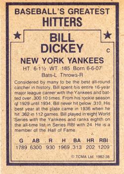 1982 TCMA Baseball's Greatest Hitters (Tan Back) #38 Bill Dickey Back