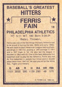 1982 TCMA Baseball's Greatest Hitters (Tan Back) #43 Ferris Fain Back