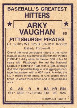 1982 TCMA Baseball's Greatest Hitters (Tan Back) #44 Arky Vaughan Back
