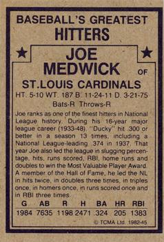 1982 TCMA Baseball's Greatest Hitters (Tan Back) #45 Joe Medwick Back