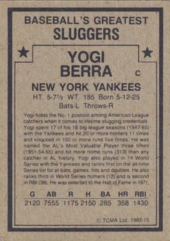 1982 TCMA Baseball's Greatest Sluggers (Tan Back) #15 Yogi Berra Back