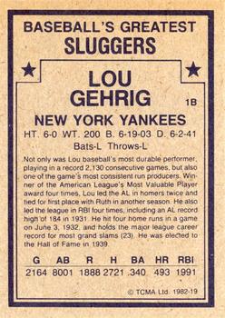 1982 TCMA Baseball's Greatest Sluggers (Tan Back) #19 Lou Gehrig Back