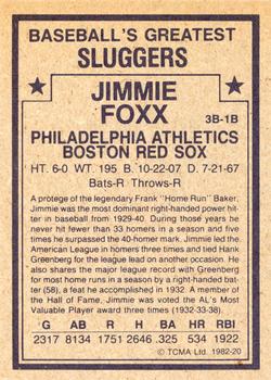 1982 TCMA Baseball's Greatest Sluggers (Tan Back) #20 Jimmie Foxx Back