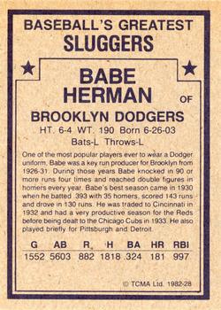1982 TCMA Baseball's Greatest Sluggers (Tan Back) #28 Babe Herman Back