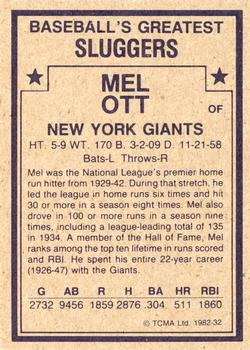1982 TCMA Baseball's Greatest Sluggers (Tan Back) #32 Mel Ott Back