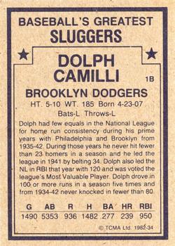 1982 TCMA Baseball's Greatest Sluggers (Tan Back) #34 Dolph Camilli Back
