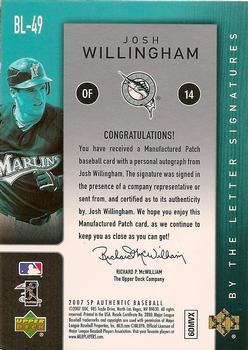 2007 SP Authentic - By the Letter Signatures #BL-49 Josh Willingham Back
