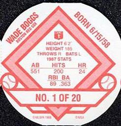 1988 Super Stars Discs #1 Wade Boggs Back