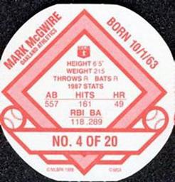 1988 Super Stars Discs #4 Mark McGwire Back