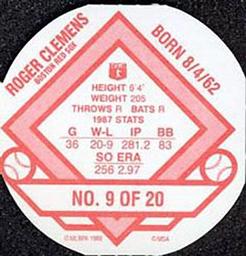 1988 Super Stars Discs #9 Roger Clemens Back
