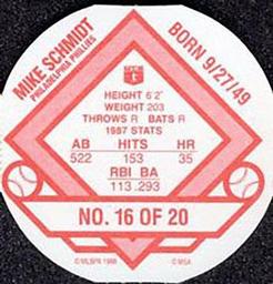 1988 Super Stars Discs #16 Mike Schmidt Back