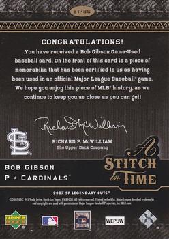 2007 SP Legendary Cuts - A Stitch in Time Memorabilia #ST-BG Bob Gibson Back