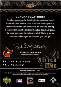 2007 SP Legendary Cuts - A Stitch in Time Memorabilia #ST-BR Brooks Robinson Back