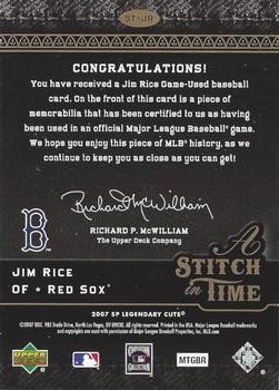 2007 SP Legendary Cuts - A Stitch in Time Memorabilia #ST-JR Jim Rice Back