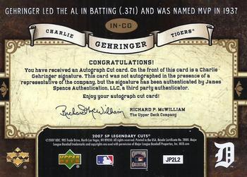 2007 SP Legendary Cuts - Inside the Numbers Cuts #IN-CG Charlie Gehringer Back